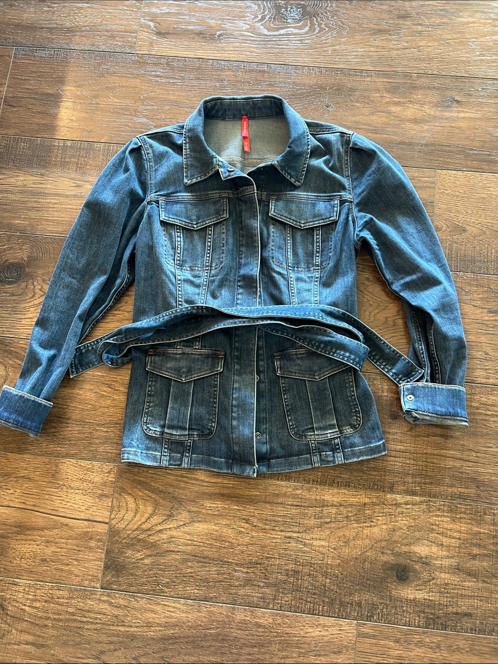 SPANX Dark Blue Denim Belted Jacket